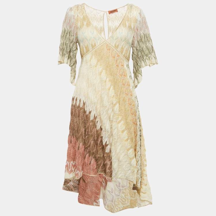 مملوكة مسبقًا Missoni Multicolor Patterned Lurex Knit High Low Dress M 