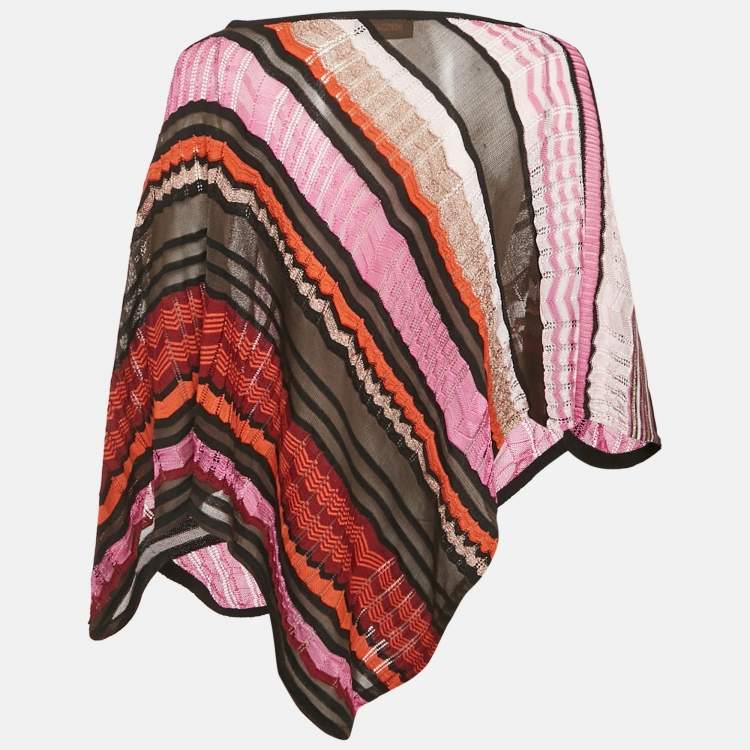 Pre Owned Missoni Multicolor Patterned Knit V Shape Cape One Size