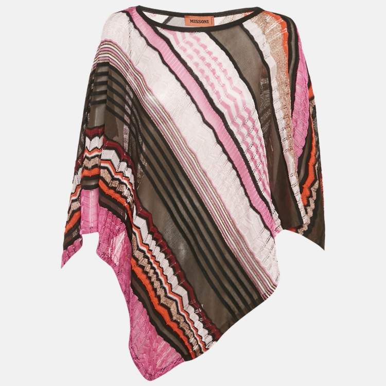 Pre Owned Missoni Multicolor Patterned Knit V Shape Cape One Size