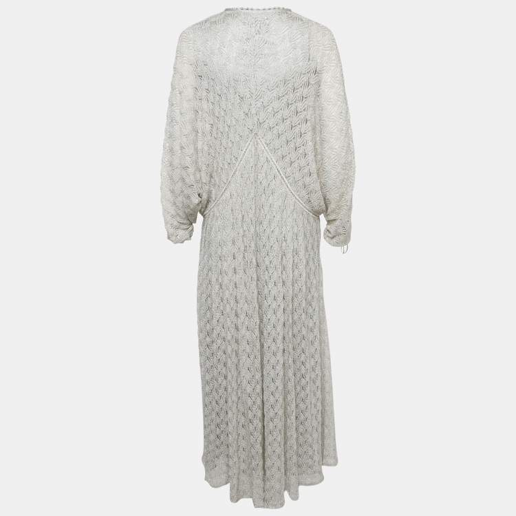 Pre Owned Missoni Silver Lurex Knit Kaftan Maxi Dress S