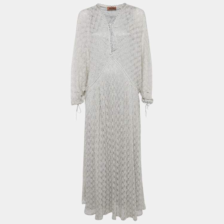 Pre Owned Missoni Silver Lurex Knit Kaftan Maxi Dress S