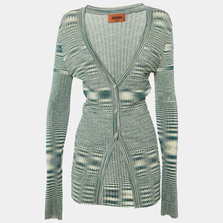 Pre Owned Missoni Teal Green Patterned Knit Cardigan S