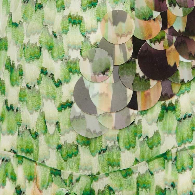 Pre Owned Missoni Green Embellished Printed Silk Overlay Maxi Dress S 