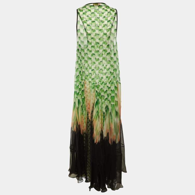 Pre Owned Missoni Green Embellished Printed Silk Overlay Maxi Dress S 