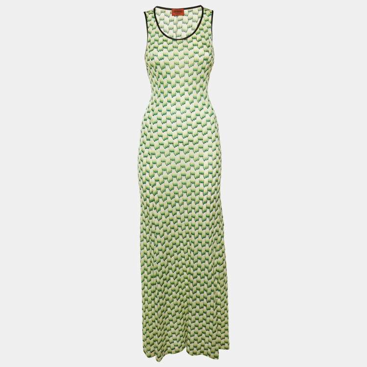 Pre Owned Missoni Green Embellished Printed Silk Overlay Maxi Dress S 