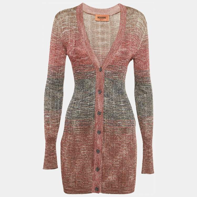 Pre Owned Missoni Brown Lurex Rib Knit Cardigan S