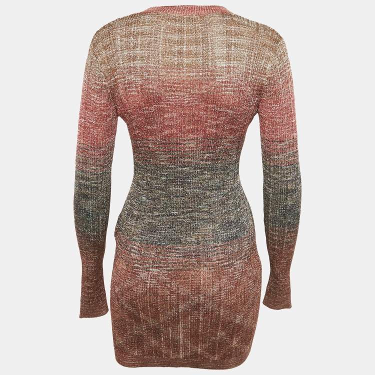 Pre Owned Missoni Brown Lurex Rib Knit Cardigan S