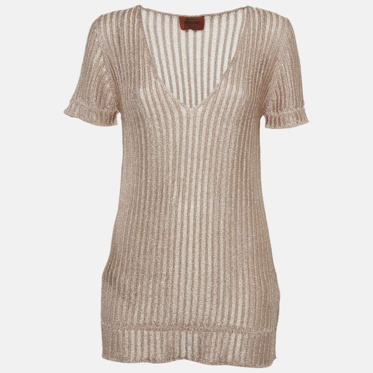 Pre Owned Missoni Metallic Lurex Knit V-Neck Top L