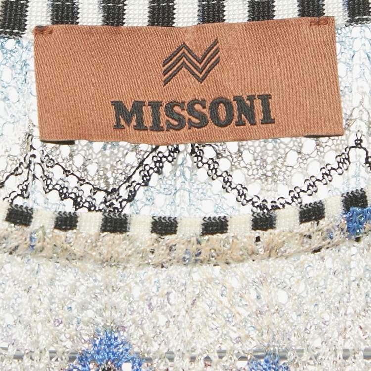 مملوكة مسبقًا Missoni Blue Zig Zag Lurex Crochet Knit Pant & Crop Top Set XS