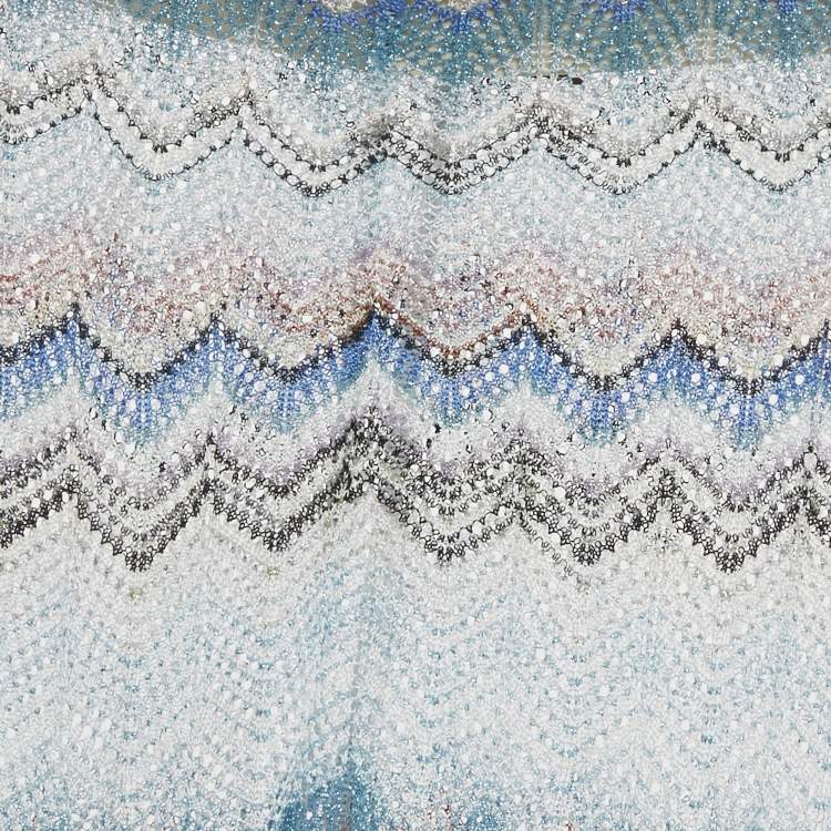 مملوكة مسبقًا Missoni Blue Zig Zag Lurex Crochet Knit Pant & Crop Top Set XS