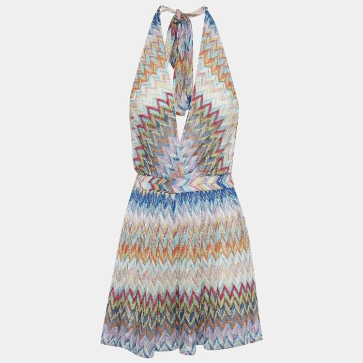 Pre Owned Missoni Multicolour Zig Zag Lurex Knit Playsuit XS