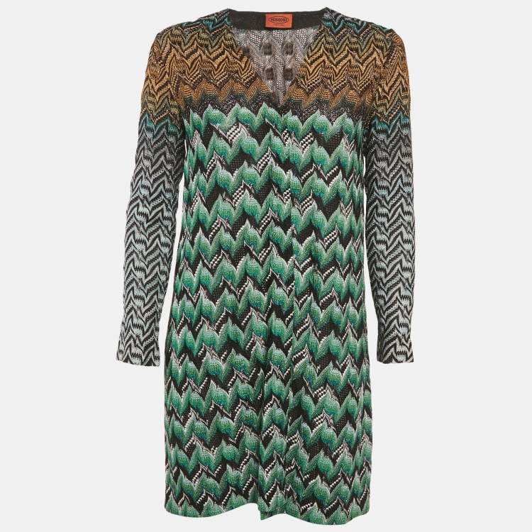 Pre Owned Missoni Multicolored Zig Zag Lurex Knit Button Front Cardigan S