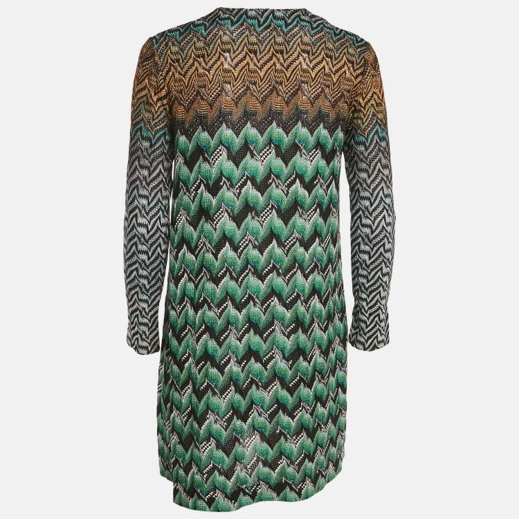 Pre Owned Missoni Multicolored Zig Zag Lurex Knit Button Front Cardigan S