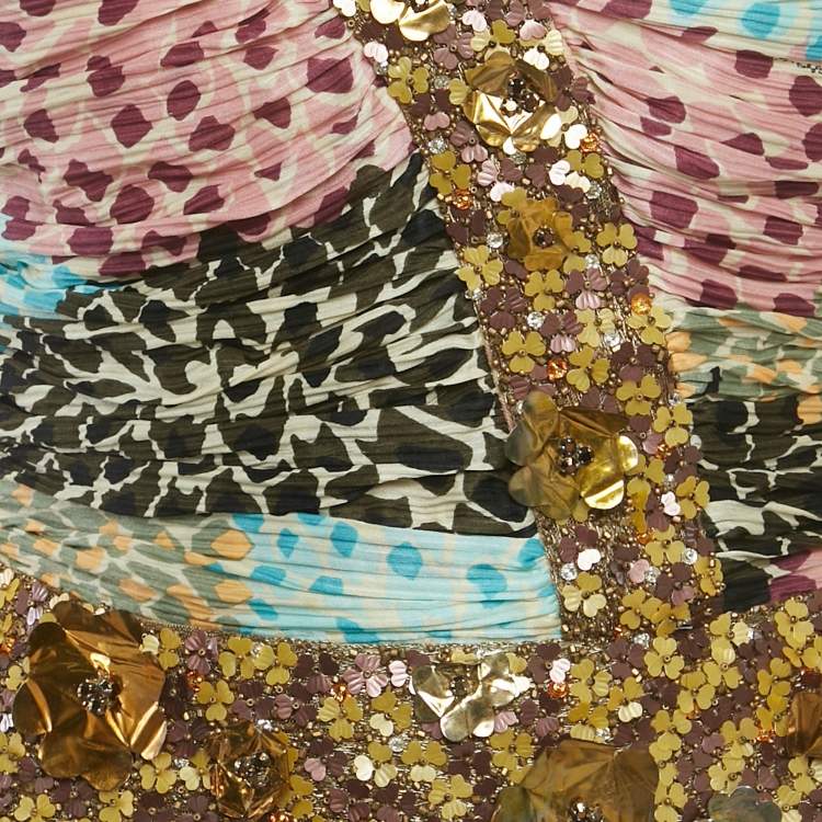 Pre Owned Missoni Multicolour Abstract Print Ruched Embroidered Dress S