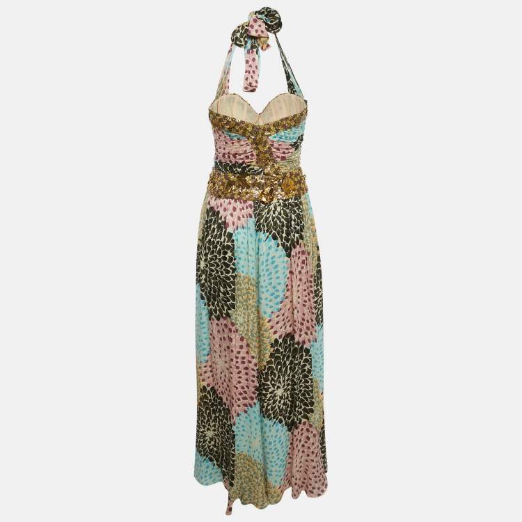 Pre Owned Missoni Multicolour Abstract Print Ruched Embroidered Dress S