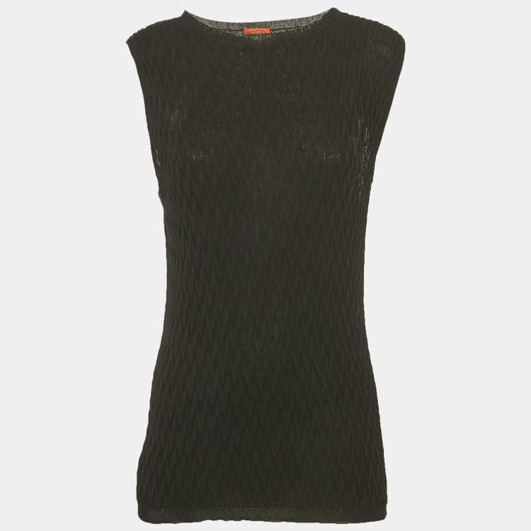 Pre Owned Missoni Black Textured Stretch Knit Crew Neck Top L