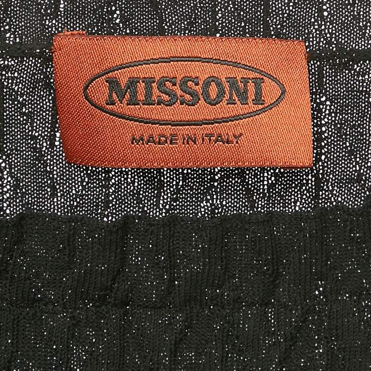 Pre Owned Missoni Black Textured Stretch Knit Crew Neck Top L