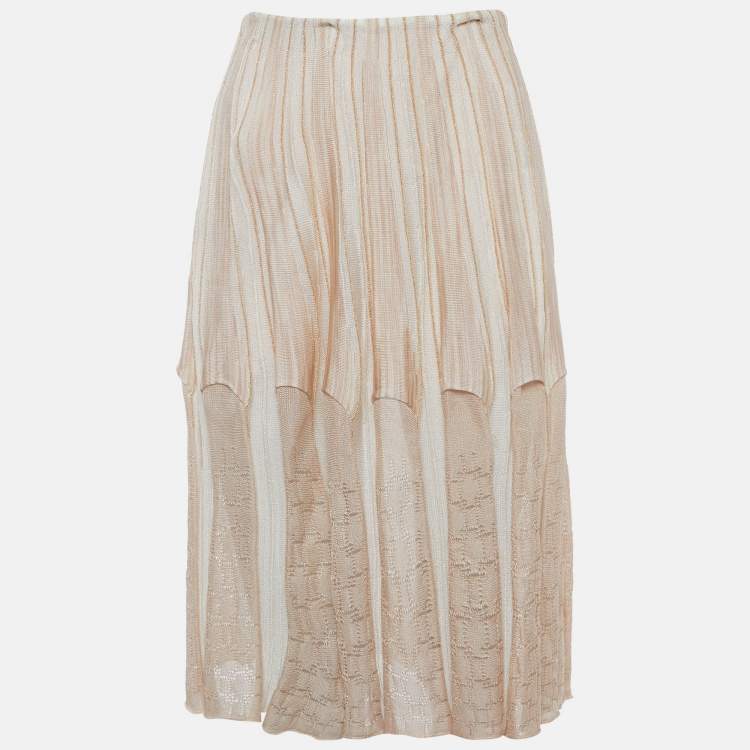 Pre Owned Missoni Beige Stretch Knit Flared Midi Skirt M