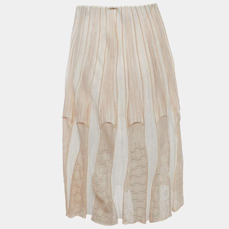 Pre Owned Missoni Beige Stretch Knit Flared Midi Skirt M