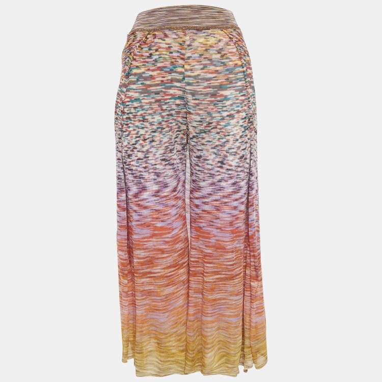 Pre Owned Missoni Multicolour Knit Metallic Trim Wide Leg Skirt Detail Pants XS
