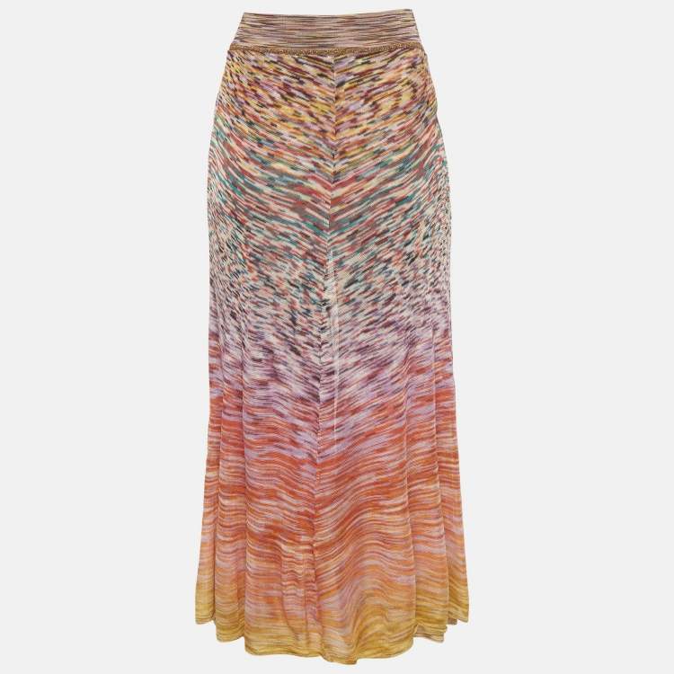 Pre Owned Missoni Multicolour Knit Metallic Trim Wide Leg Skirt Detail Pants XS