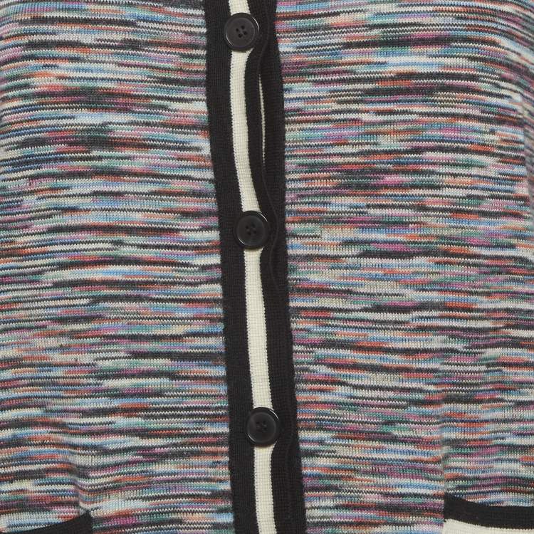 Pre Owned M Missoni Multicolor Striped Stretch Knit Cardigan L