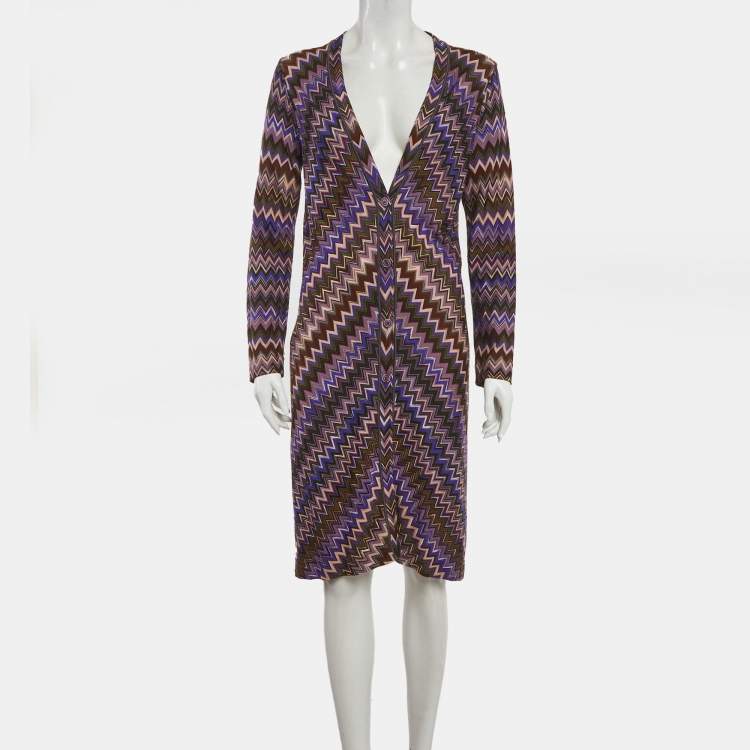 Pre Owned Missoni Blue Chevron Knit Cardigan M