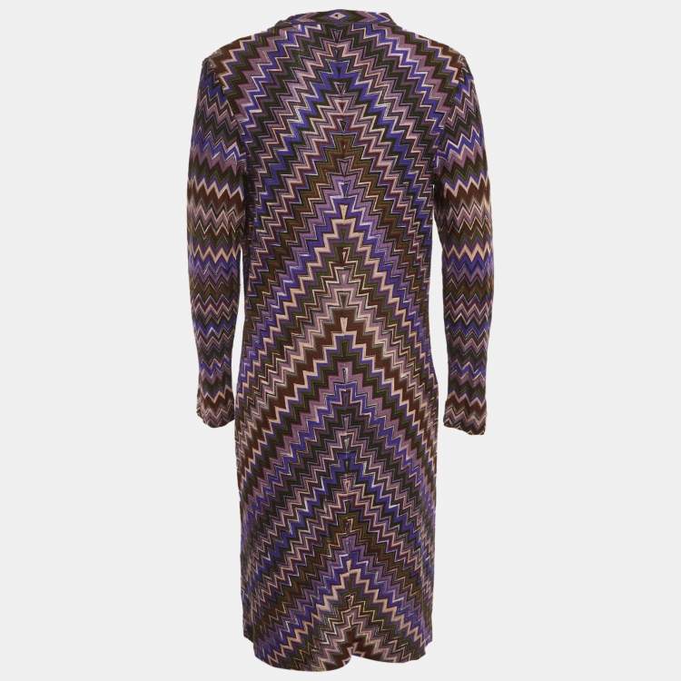 Pre Owned Missoni Blue Chevron Knit Cardigan M