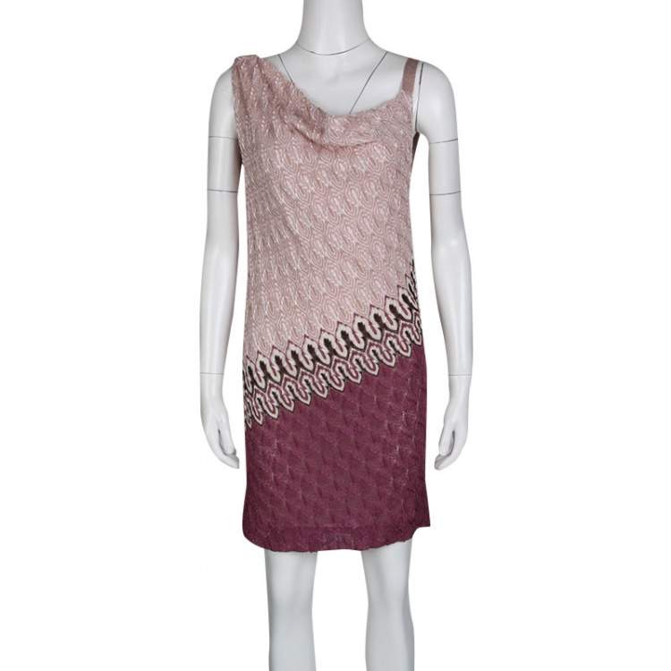 Pre Owned Missoni Multicolor Patterned Knit Draped Sleeveless Dress M