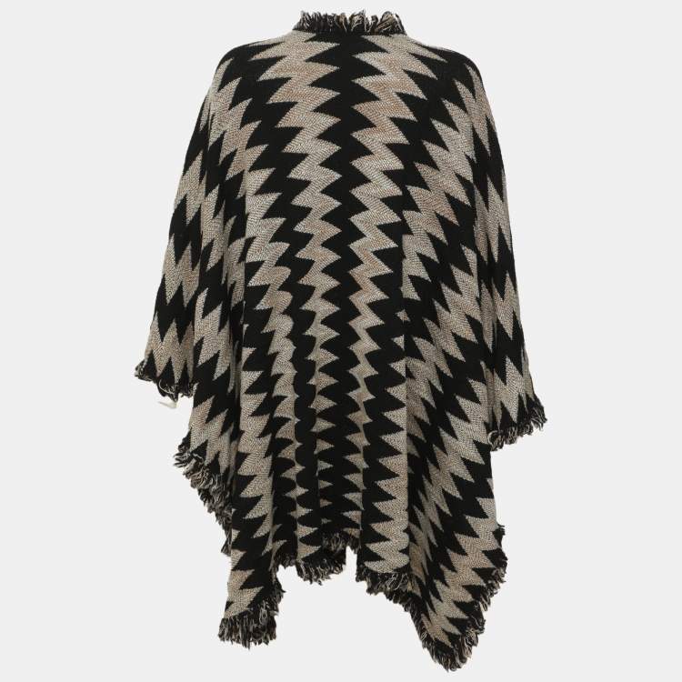 Pre Owned Missoni Black/Beige Zig Zag Print Wool Blend Poncho