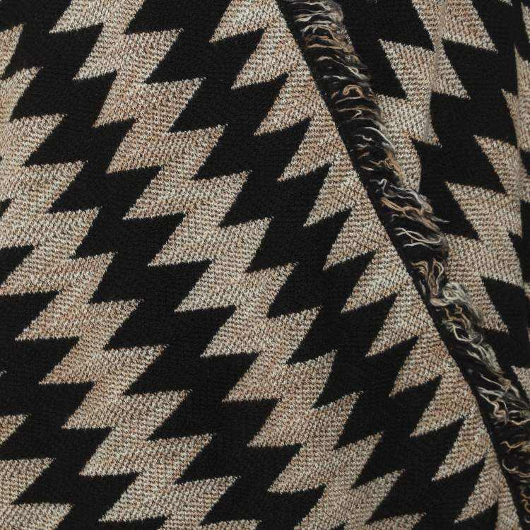 Pre Owned Missoni Black/Beige Zig Zag Print Wool Blend Poncho