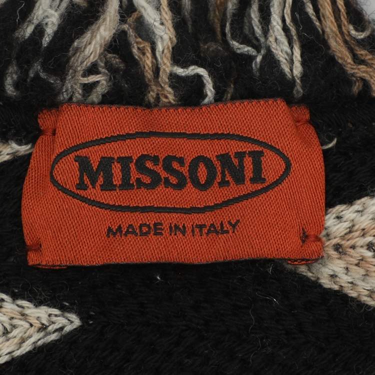 Pre Owned Missoni Black/Beige Zig Zag Print Wool Blend Poncho
