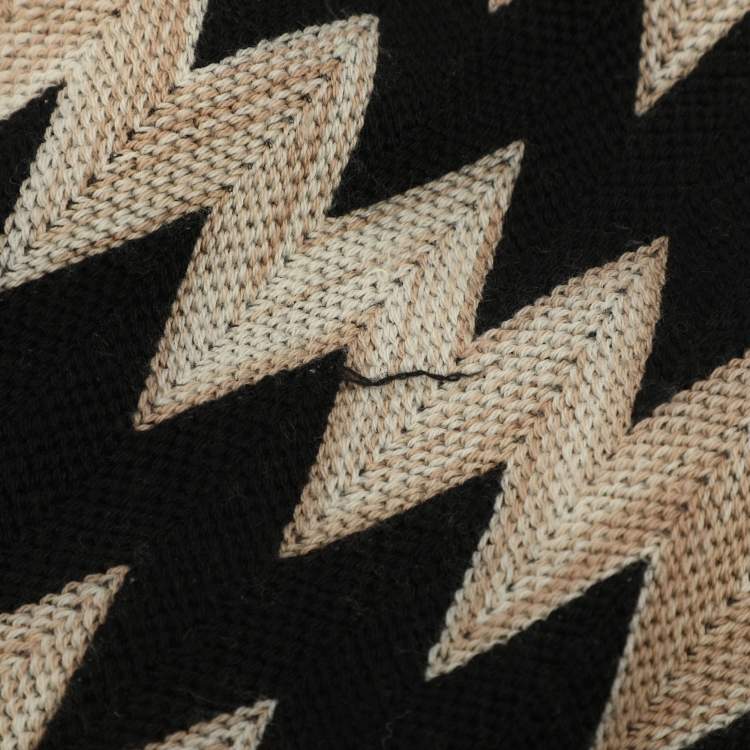 Pre Owned Missoni Black/Beige Zig Zag Print Wool Blend Poncho
