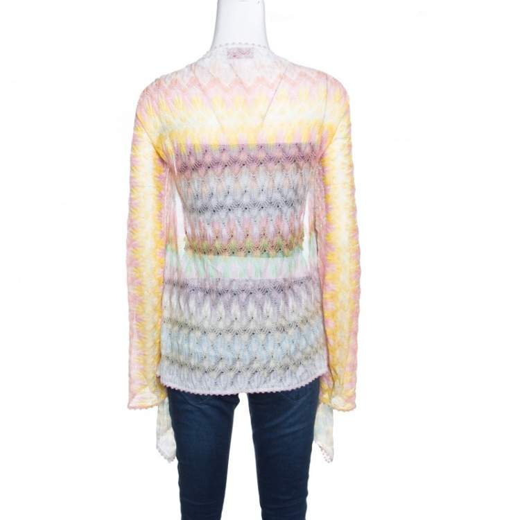 Pre Owned Missoni Multicolor Perforated Patterned Knit Front Open Cardigan S