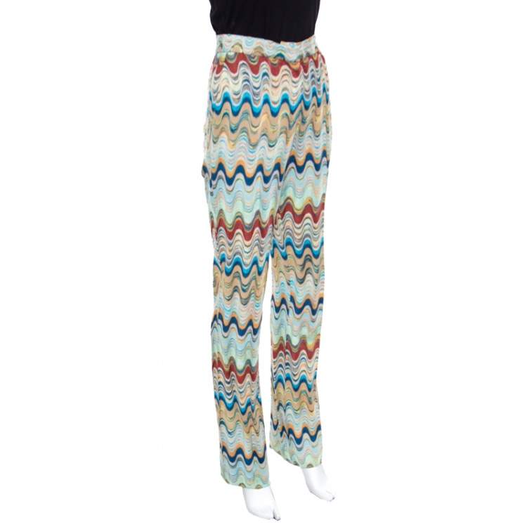 Pre Owned Missoni Multicolor Patterned Knit High Waist Flared Bottom Pants S