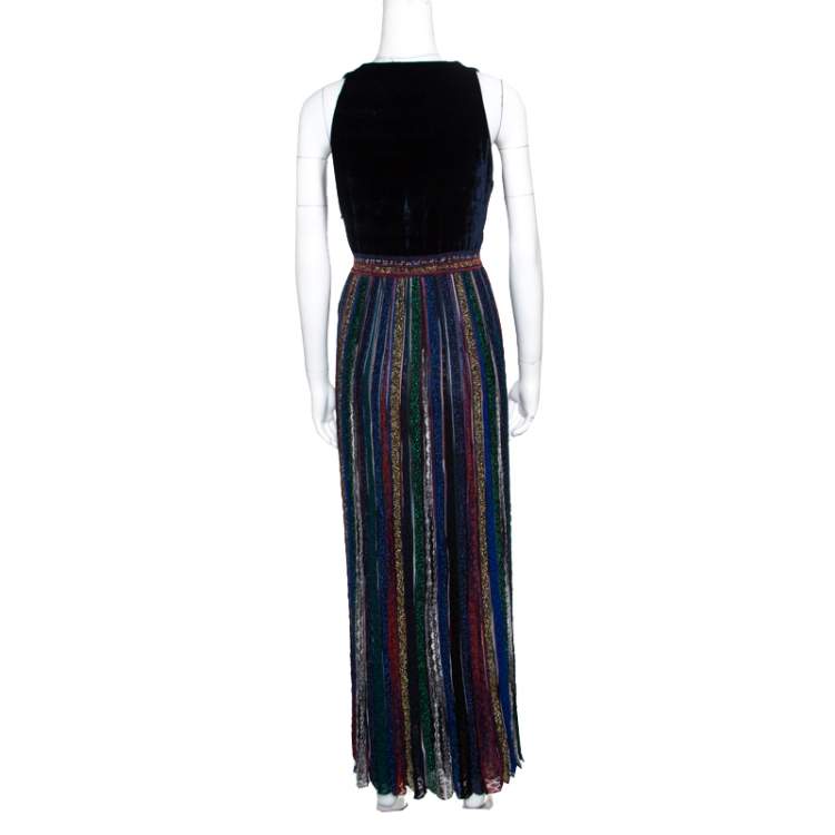 Pre Owned Missoni Velvet Bodice Detail Lurex Knit Sleeveless Maxi Dress S