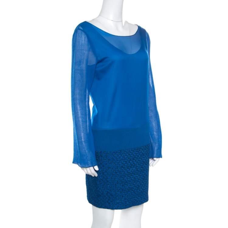 Pre Owned Missoni Blue Textured Lurex Knit Detail Shift Dress M
