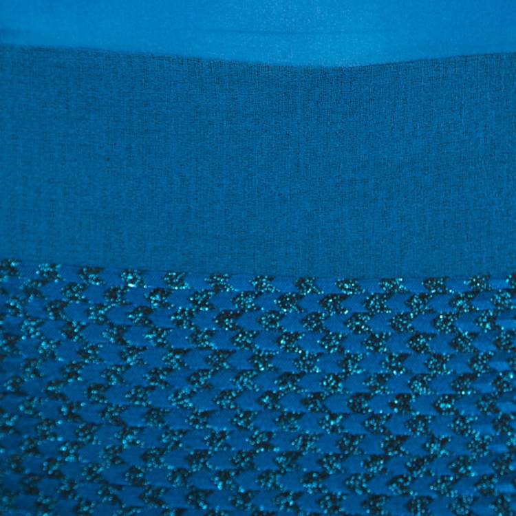 Pre Owned Missoni Blue Textured Lurex Knit Detail Shift Dress M