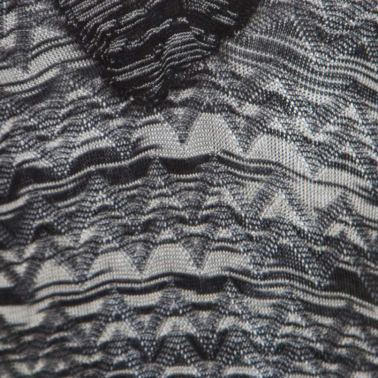 Pre Owned M Missoni Monochrome Chevron Patterned Perforated Knit Flared Sleeve Tunic S