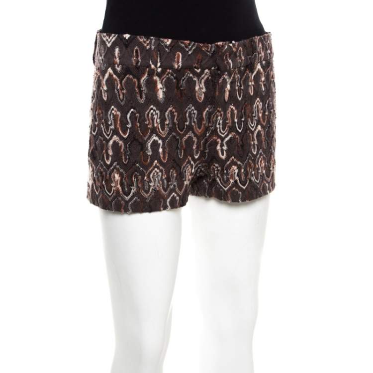 Pre Owned Missoni Anthracite Grey Flame Patterned Knit Wool Shorts S