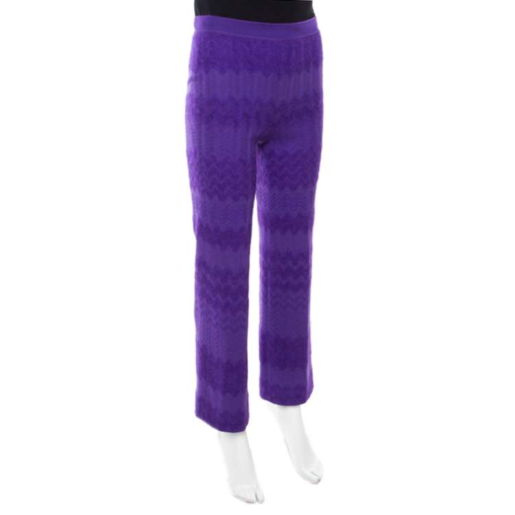 مملوكة مسبقًا Missoni Purple Chevron Knit Elasticized Waist Wide Leg Pants S