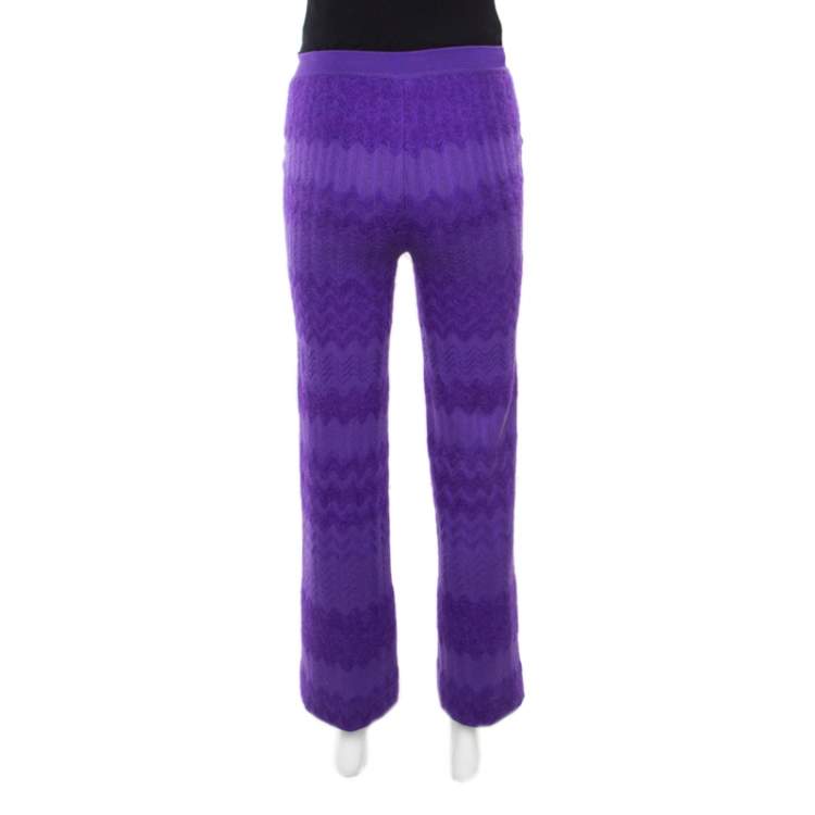 مملوكة مسبقًا Missoni Purple Chevron Knit Elasticized Waist Wide Leg Pants S