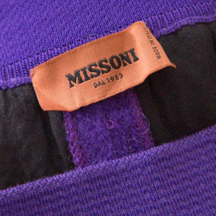 مملوكة مسبقًا Missoni Purple Chevron Knit Elasticized Waist Wide Leg Pants S