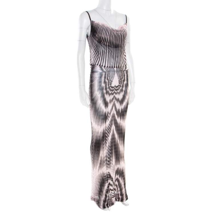 Pre Owned Missoni Pink and Black Patterned Sheer Knit Sleeveless Maxi Dress M