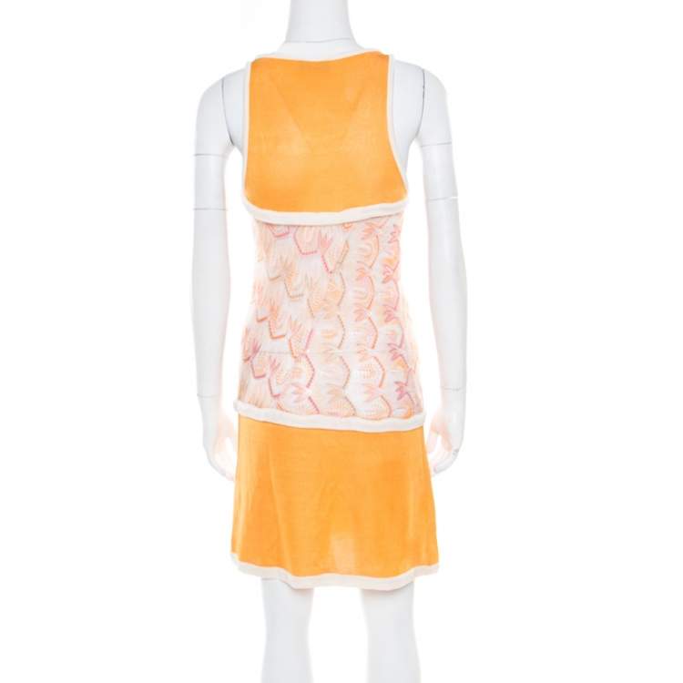 Pre Owned Missoni Orange Patterned Stretch Knit Paneled Tank Dress S