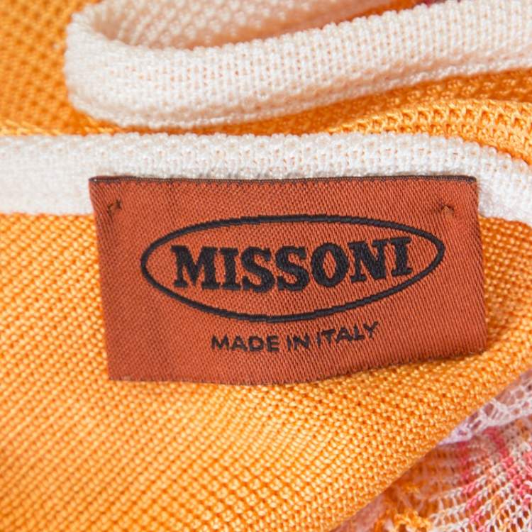 Pre Owned Missoni Orange Patterned Stretch Knit Paneled Tank Dress S