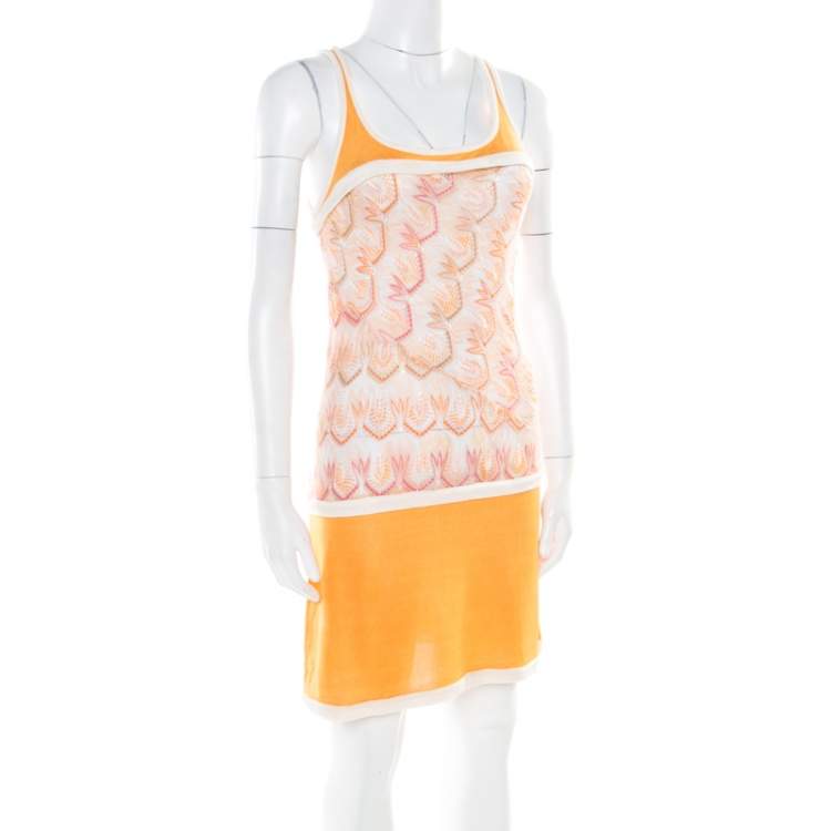 Pre Owned Missoni Orange Patterned Stretch Knit Paneled Tank Dress S