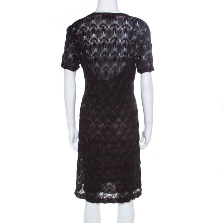 Pre Owned Missoni Black Lurex Patterned Knit V Neck Midi Dress M