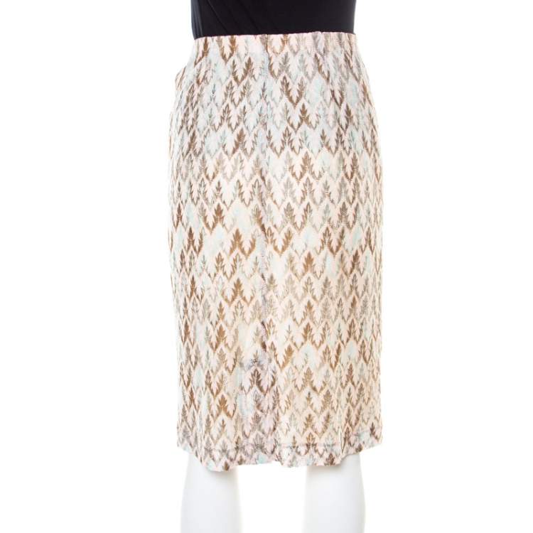 Pre Owned Missoni Pink and Brown Perforated Knit Elasticized Waist Skirt L