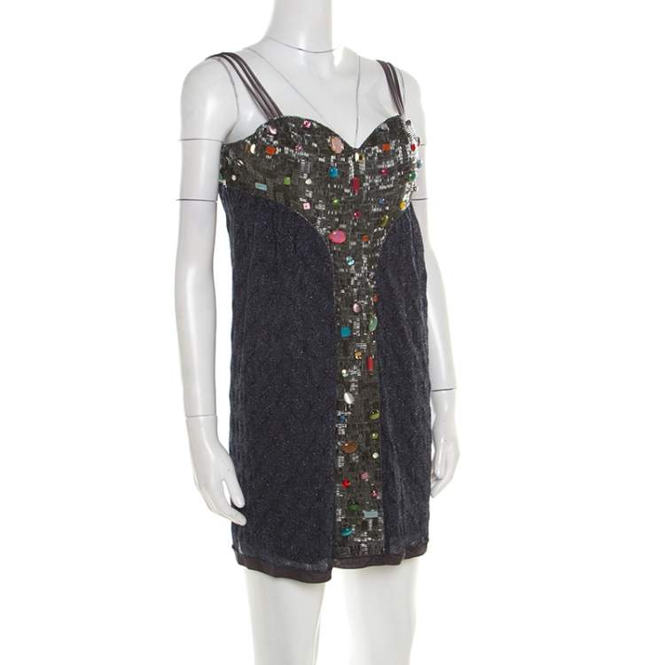 Pre Owned Missoni Multicolor Lurex Knit Embellished Bodice Sleeveless Dress S